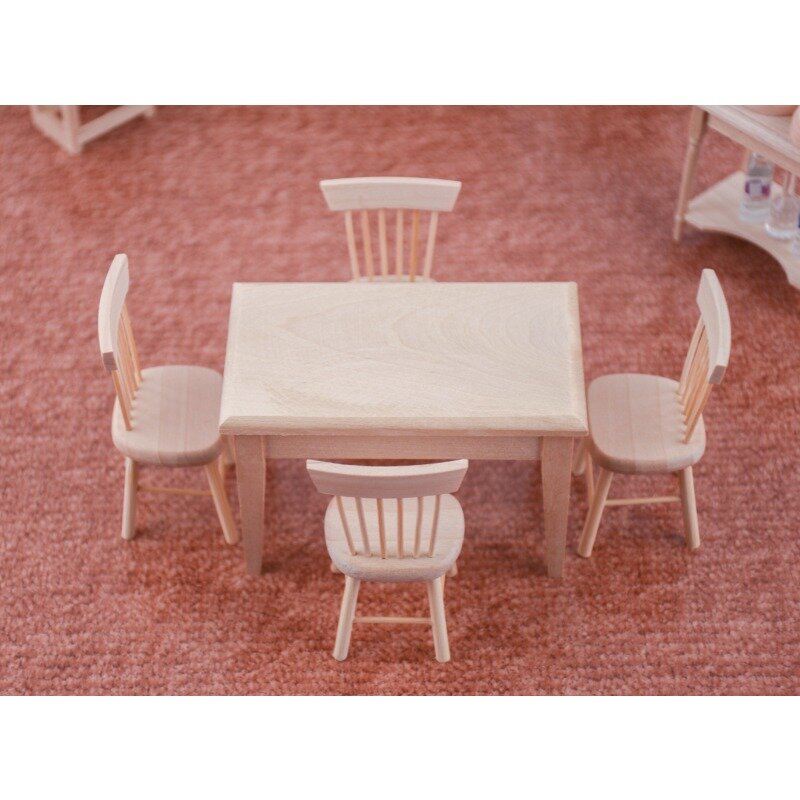 เก้าอี้โต๊ะทานอาหารขนาดเล็กเฟอร์นิเจอร์ไม้จิ๋วสำหรับบ้านตุ๊กตาอุปกรณ์เสริมในบ้านตุ๊กตาขนาด1:12