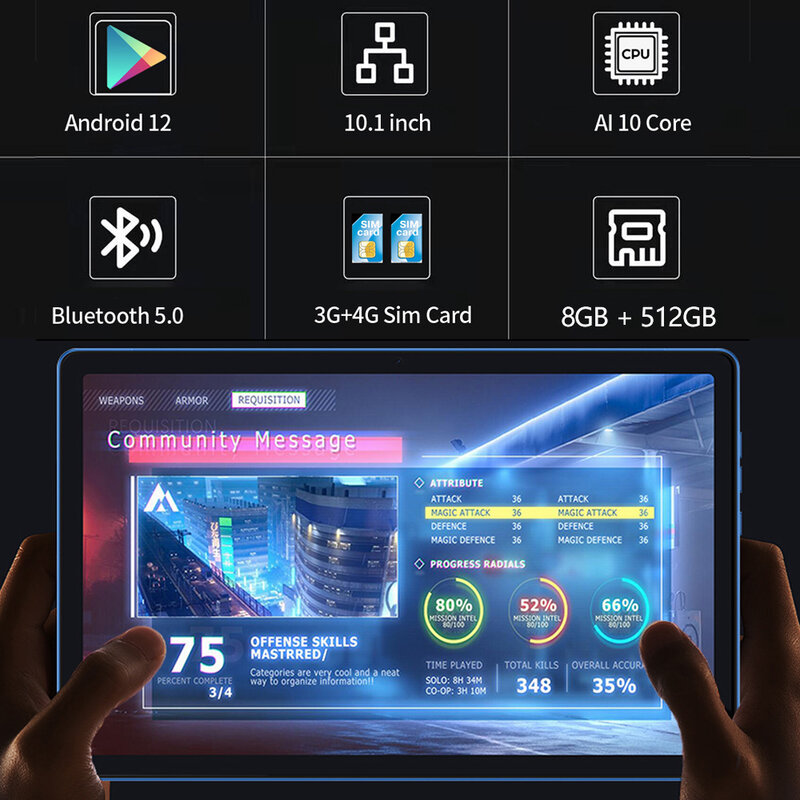 BDF P60 Nowy 10,1-calowy tablet 8 GB RAM 512 GB ROM 10-rdzeniowy tablet z systemem Android 2000x1200 Google Play 4G LTE Podwójne połączenie telefoniczne Wifi 8000 mAh