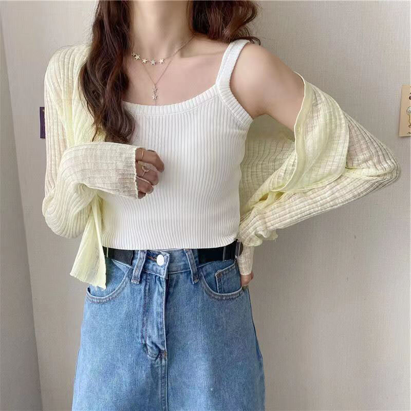 Lucyever Sun Protection Cardigan for Women Summer Thin Single Button Knitted Coat Female Sexy See Through Ice Silk Crop Tops