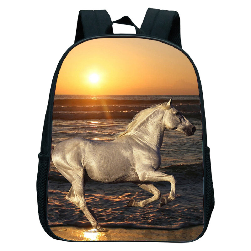 Cavalos correndo impermeáveis imprimir mochilas para crianças pré-escolares, Kindergarten Bag, alta qualidade Bookbag para meninos e meninas