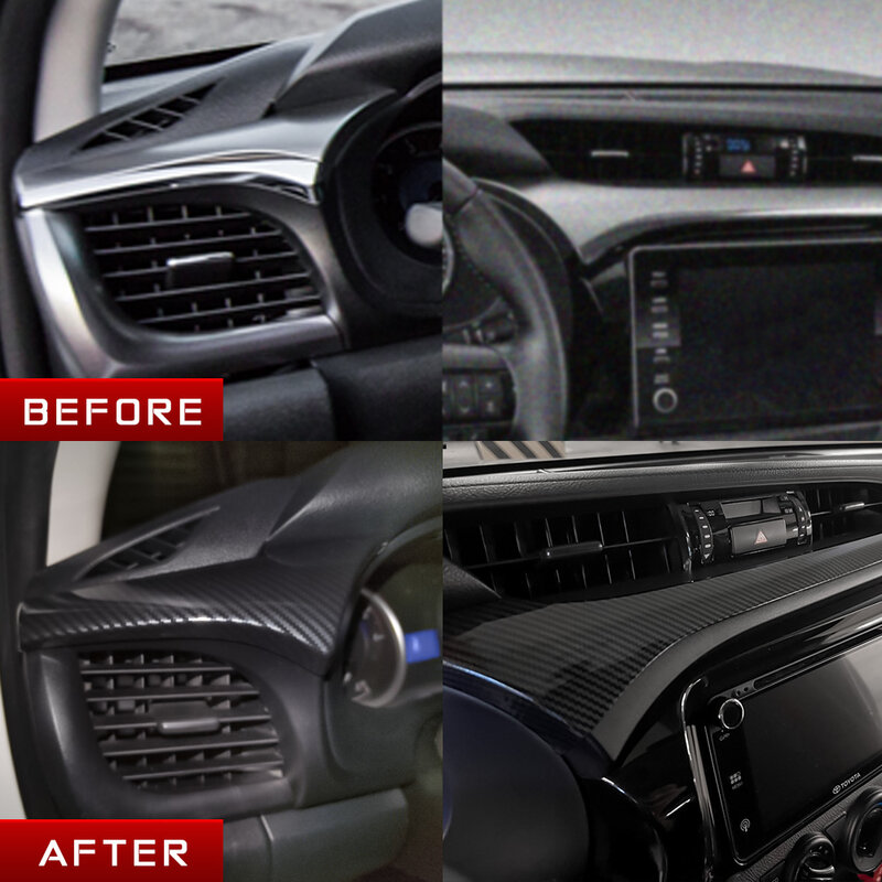 2PCS Bambus Carbon Faser Farbe Dashboard Center Konsole AC Vent Trim Innen Abdeckung für Toyota Hilux Revo Eroberung 2015-2021