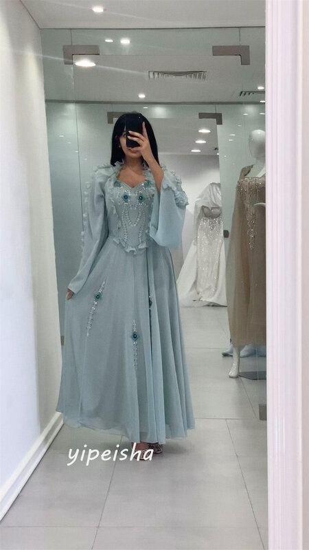 Prom Dress Saudi Arabia Prom Dress Satin Pleat Beading Evening A-line Square Neck Bespoke Occasion Dress Floor Length