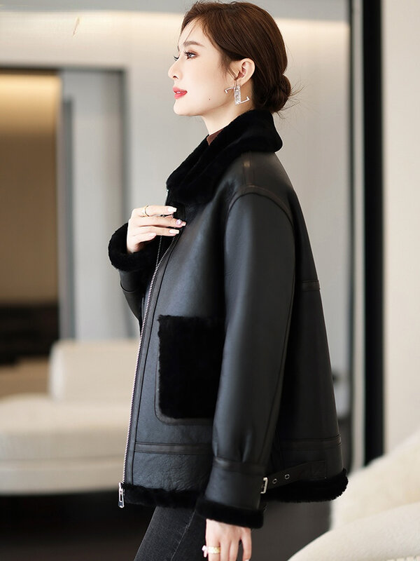 AYUNSUE-abrigo de piel de oveja para mujer, chaqueta elegante de piel auténtica, abrigos de piel auténtica, Chaquetas de invierno, 100%