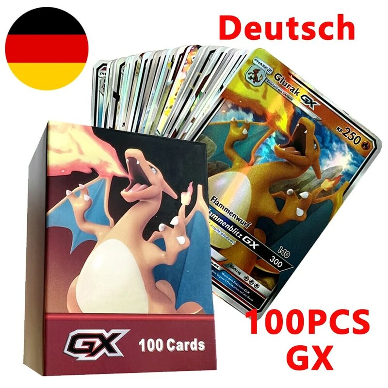 Nowa niemiecka wersja karty Pokemon karty Flash V GX VMAX Hologram energetyczny gry Battle złota srebrna czarna zabawka dla dzieci