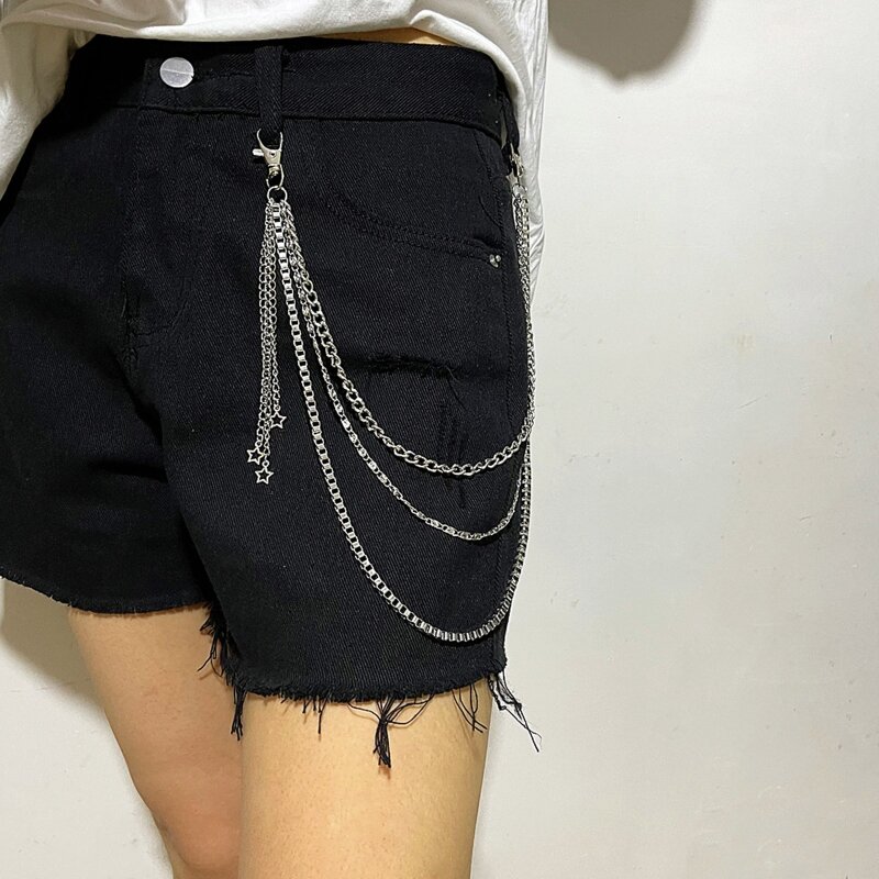 Sabuk Rantai Punk Wanita Harajuku Fashion Rantai Liontin Multi-lapis untuk Jeans