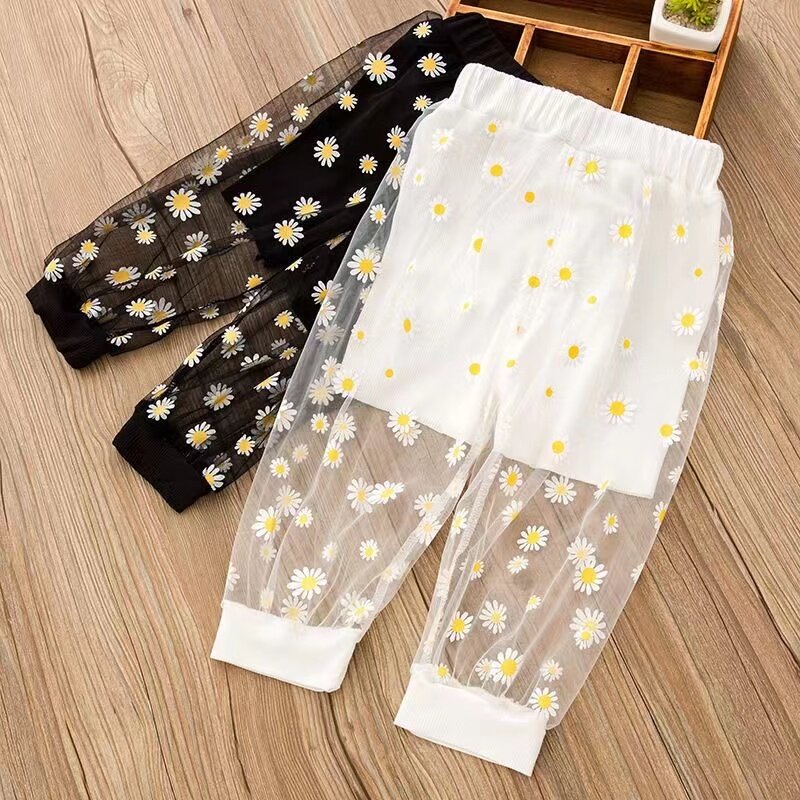 Fashion Summer 2024 Girls Kids Loose Pants Thin Anti-mosquito Pants Toodler Flowers Leggings Casual Baby Children Wide Pants 1-6