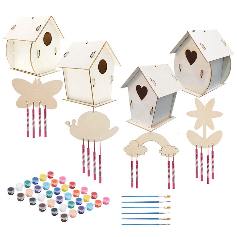 Kits de carillón de viento para niños y niñas, artes y manualidades de madera para construir y pintar, paquete de 4