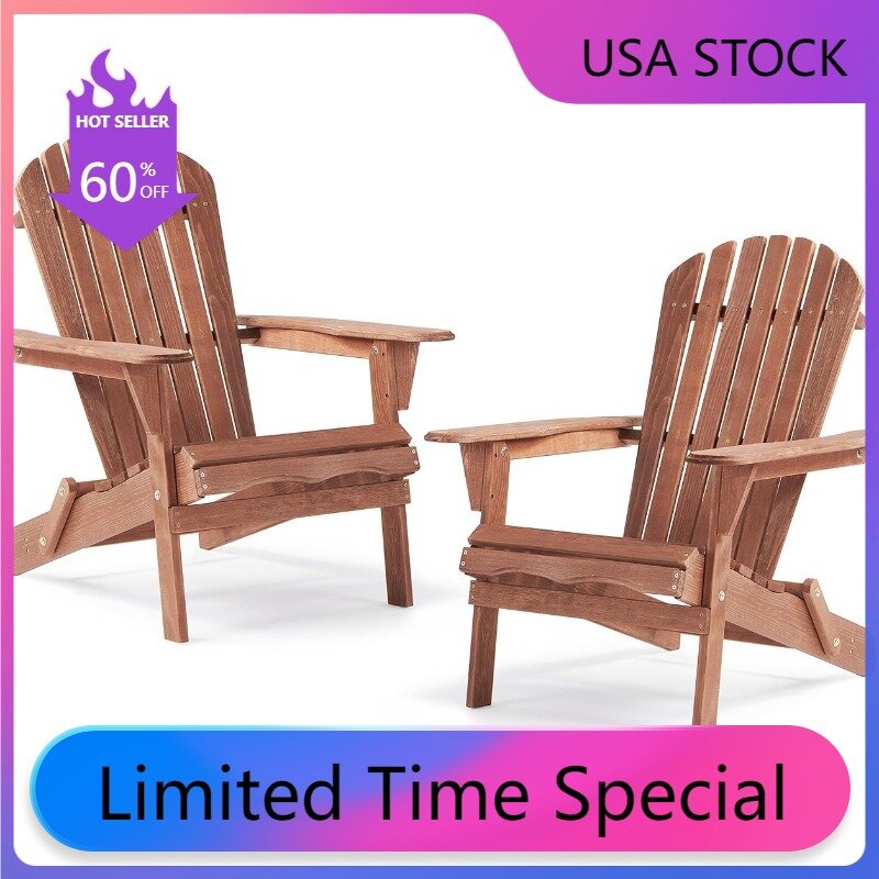Wooden Folding Adirondack Chair, Half Pre-Assembled Wood Patio Lounge Chair for Outdoor Garden Backyard Porch Pool Deck Firepit