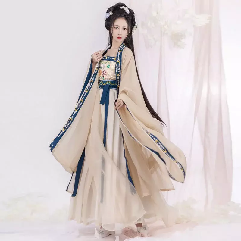 فستان صيني تقليدي للنساء ، تطريز قديم ، زي رقص خرافي ، تأثيري ، سلالة تانغ ، مجموعة تنورة صيفية للإناث