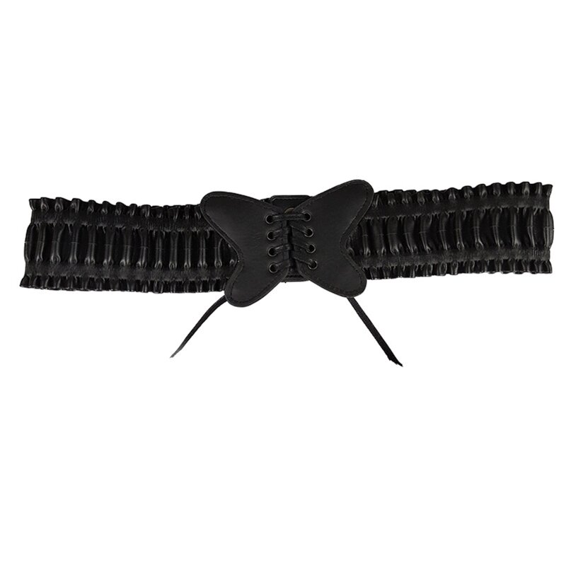 حزام خصر بعقدة من الجلد الأسود وحزام عريض قابل للتمدد هدية لصديقتك