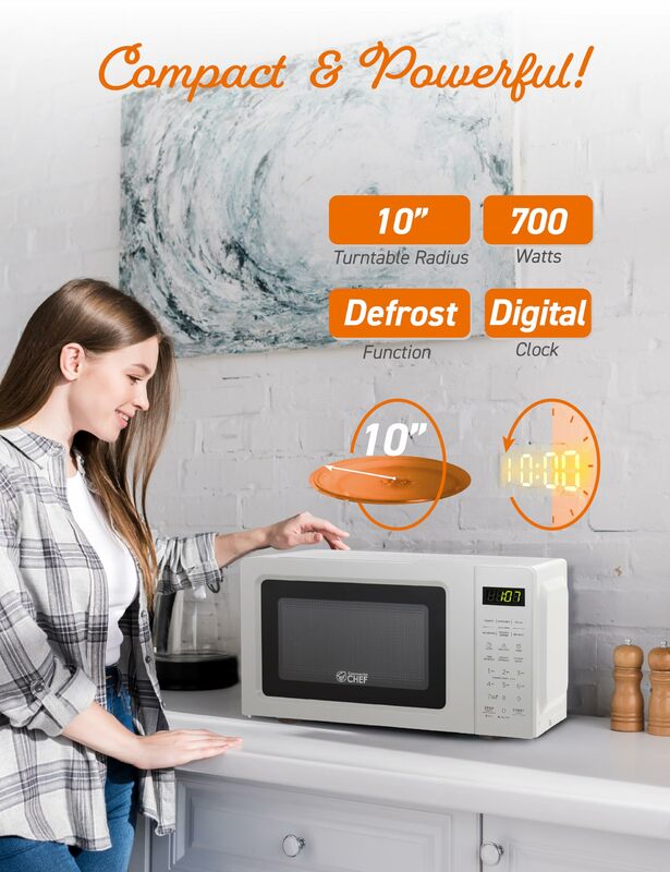 Microwave meja 700W hingga 99 menit Timer dan tampilan Digital, Microwave kecil dengan pegangan tarik, putih