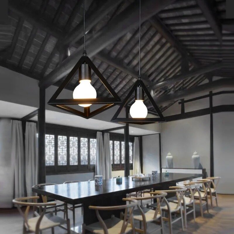 Amerykański Retro kreatywna spersonalizowana lampa wisząca w pojedynczy klosz restauracji Nordic stylu industrialnym geometryczne żelazne oprawa oświetleniowa