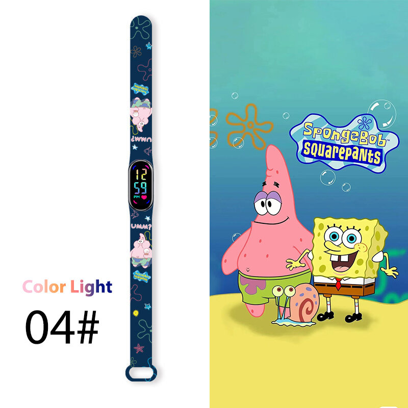 นาฬิกาเด็กการ์ตูน SpongeBob แอลอีดีตารางอะนิเมะเด็กนาฬิกาของเล่นแบบสัมผัสกำไลข้อมืออิเล็กทรอนิกส์กันน้ำของขวัญ