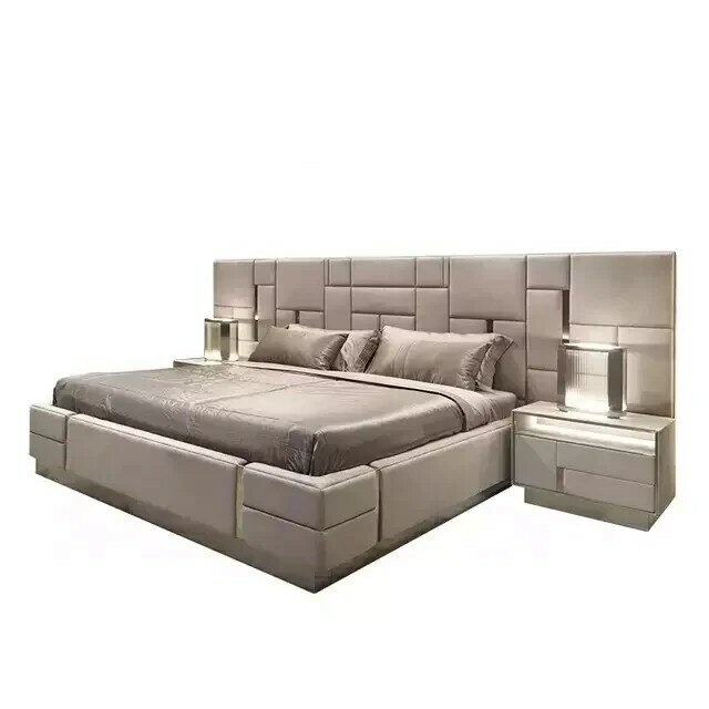 Quadro luxuoso da cama com cabeceira alta, cama luxuosa moderna, projeto king size real, luxuoso e moderno