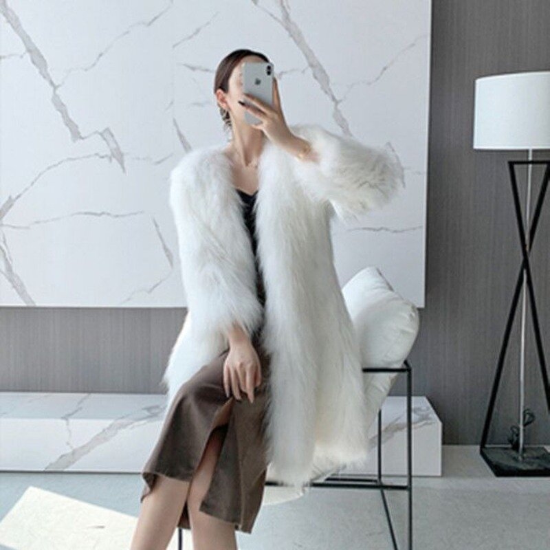 Женское длинное пальто из искусственного меха, однотонное Теплое повседневное пальто из искусственного лисьего меха, верхняя одежда большого размера, зима 2023