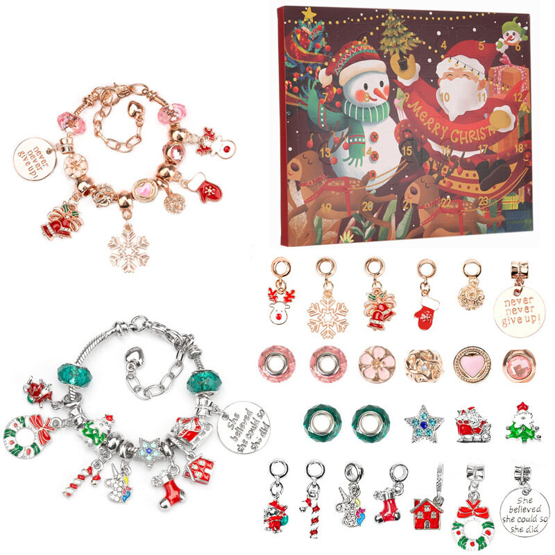 Boîte ennemi de Noël bricolage pour enfants, bracelet et collier, calendrier à 24 grilles, cloche de compte à rebours, cadeau surprise pour fille