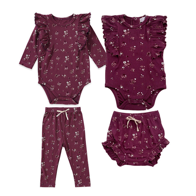 男の子と女の子のための長袖ボディスーツ,プリントされたベビー服のセット,0〜24m,2個