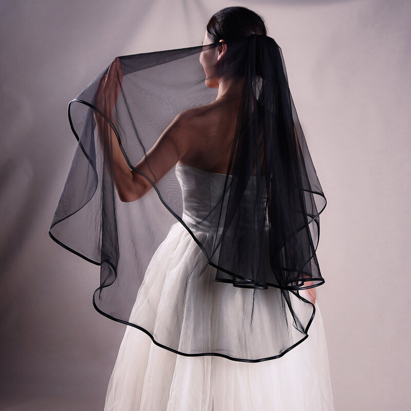 YUEJI-Pencil Edge Bridal Veil, 2 Camadas Véu De Casamento, Acessórios para Blush De Casamento, Barato, 0214