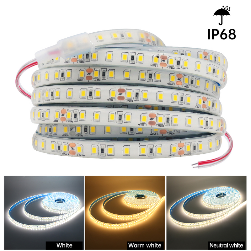 Impermeável LED Light Strip, lâmpada flexível, fita de diodo, quente Natural frio branco, IP68, DC 12V, 24V, 5m, 10m, SMD2835, 120Leds por m