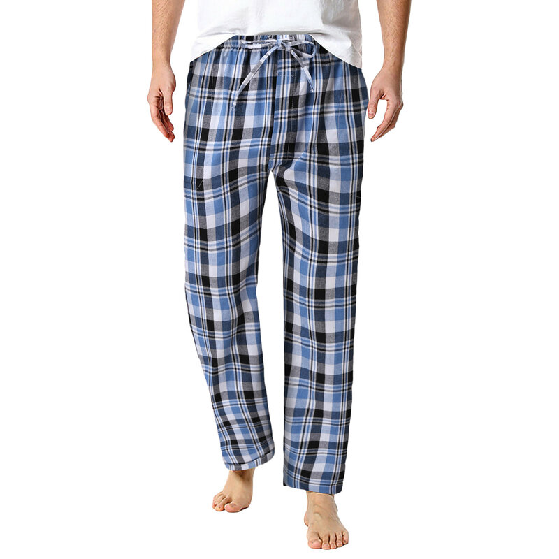 Pijama de encaje a cuadros para Hombre, pantalones de casa, Ropa de calle, moda coreana
