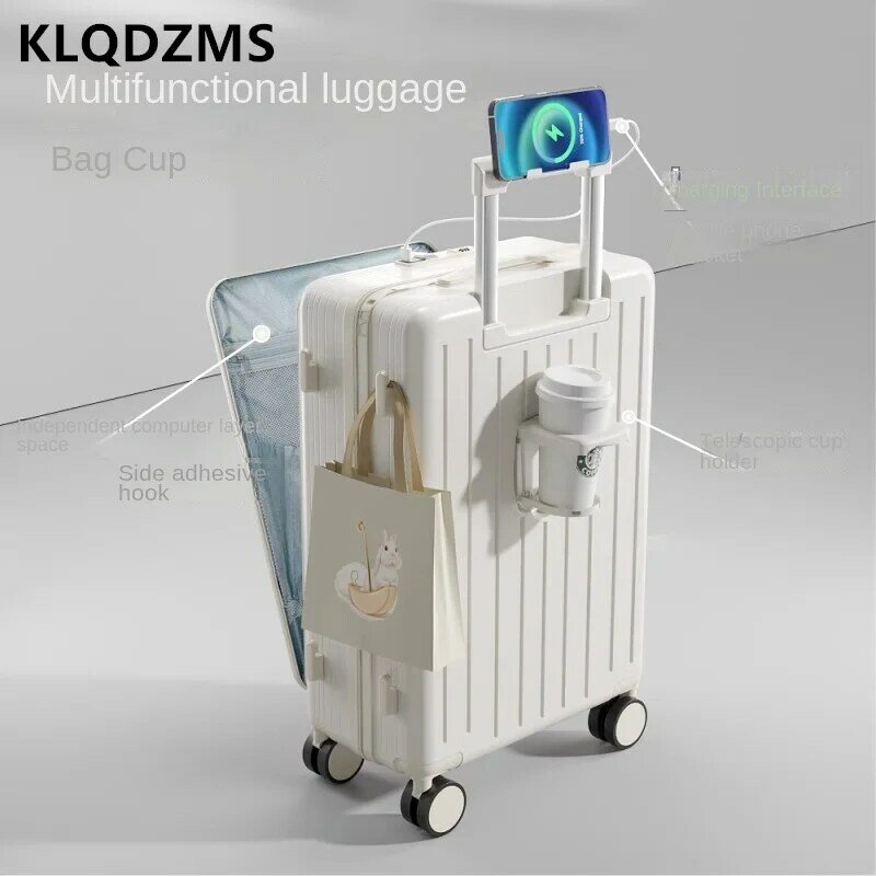 KLQDZMS 20 "24" 26 "inch Multifunctional Drop Resistant Luggage USB Charging Universal Wheeled Boarding Lightweight Suitcase