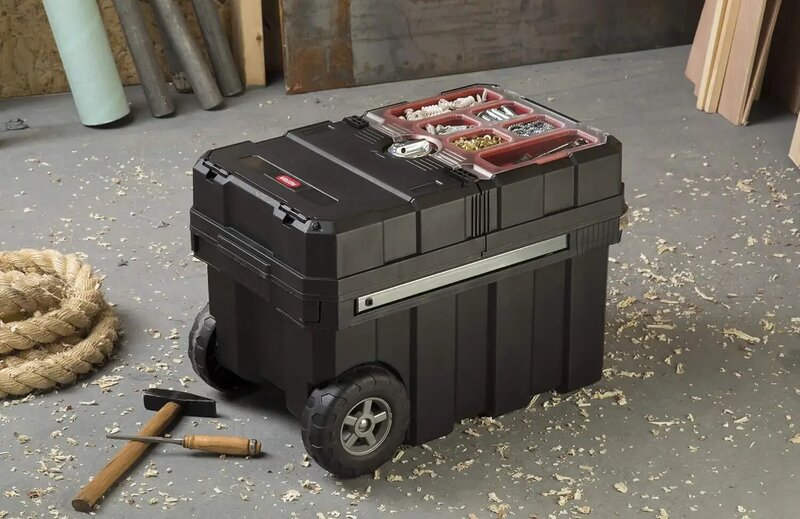 Caja de Herramientas rodante de resina con sistema de bloqueo y contenedores extraíbles, cofre de almacenamiento de organización perfecta, negro, EE. UU., nuevo