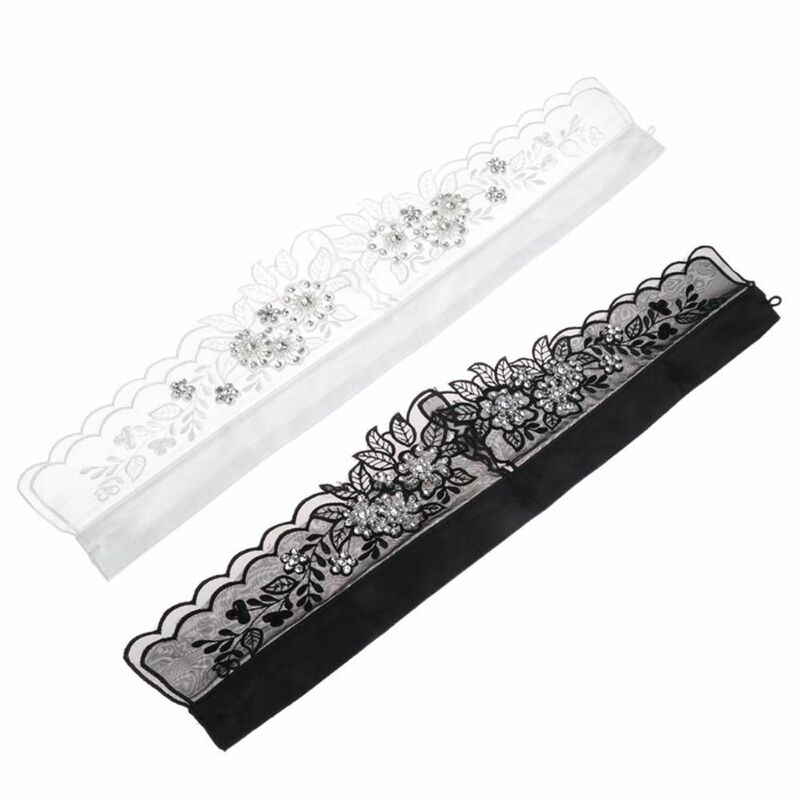 Kemeja renda garis leher palsu, hitam/putih bunga mutiara dapat dilepas berlian imitasi berongga kerah palsu