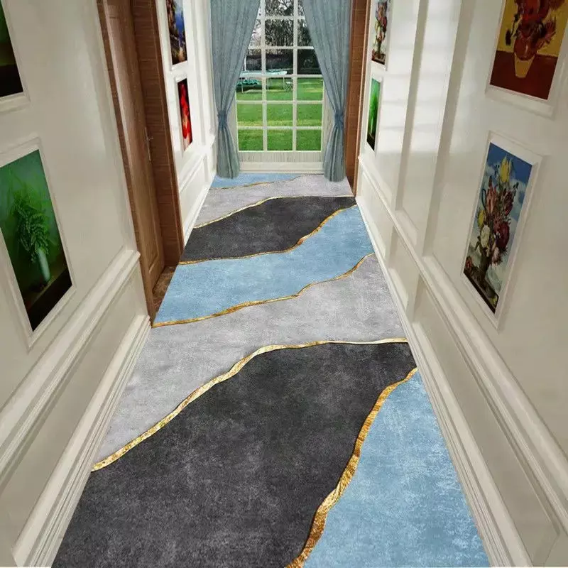 Karpet koridor panjang rumah tangga modis Modern karpet koridor untuk dekorasi rumah karpet lorong Hotel karpet dapat dicuci Villa keset dapat disesuaikan