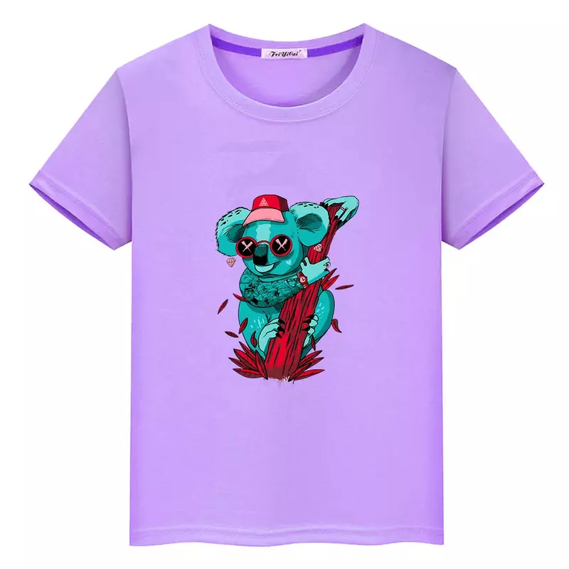 Camiseta animal coala australiana fofa 100% algodão, camiseta de manga curta, desenho animado kawaii, camiseta casual confortável para meninos e meninas, verão