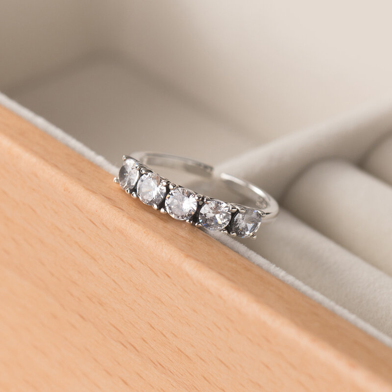 925 Sterling Silver Black White Zircon Adjustable Rings For Women Wedding Jewelry Accessories Wholesale Envío Gratis Jewellery