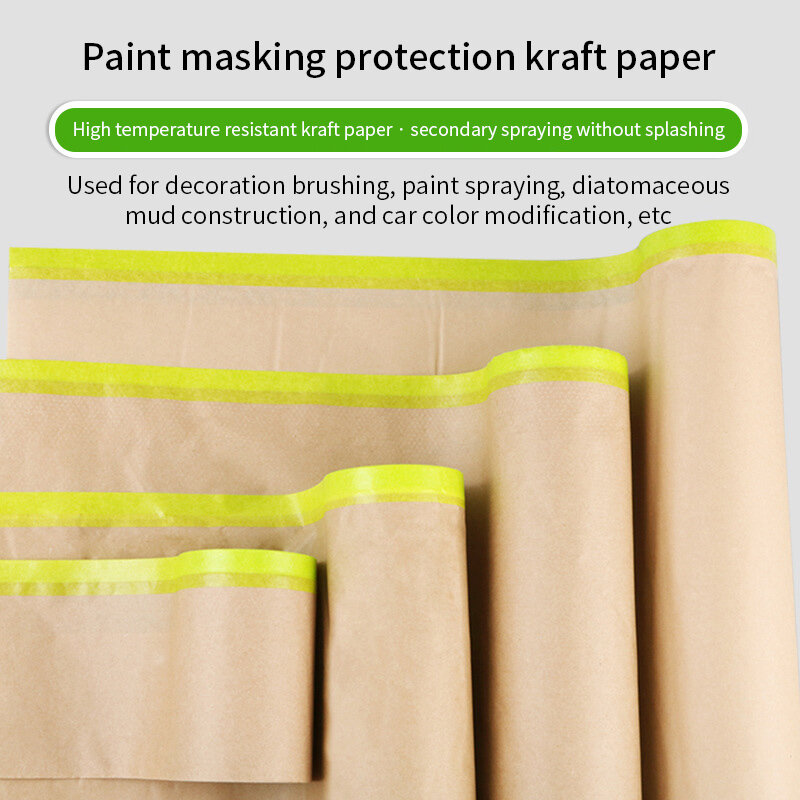1 rotolo di carta per mascheratura Pre nastrata per il trattamento della parete per la pittura pellicola protettiva per mascheratura Spray autoadesiva