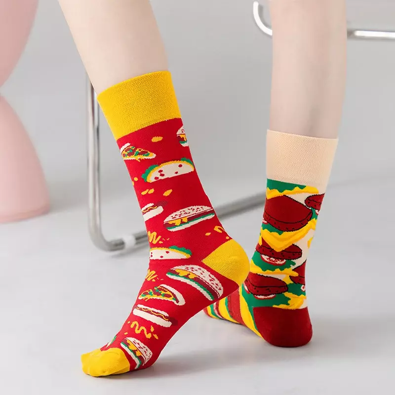 Новые модные носки, носки на весну и лето, цветные контрастные носки, милые японские носки средней длины