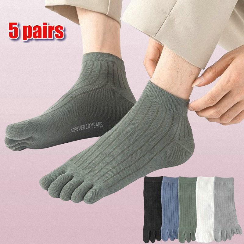 2024 New 5 Pairs Summer Five Finger Socks For Men Thin Cotton Toe Socks With Separate Fingers Low Cut Ankle Sports Socks