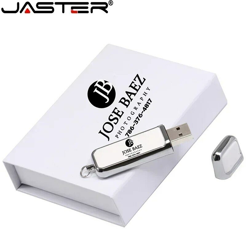 JASTER 10 قطعة/الوحدة USB 2.0 فلاش حملة 128 جيجابايت مرحبا السرعة القلم محرك الحرة مخصص شعار جلد أبيض مع صندوق ذاكرة عصا الأعمال هدية