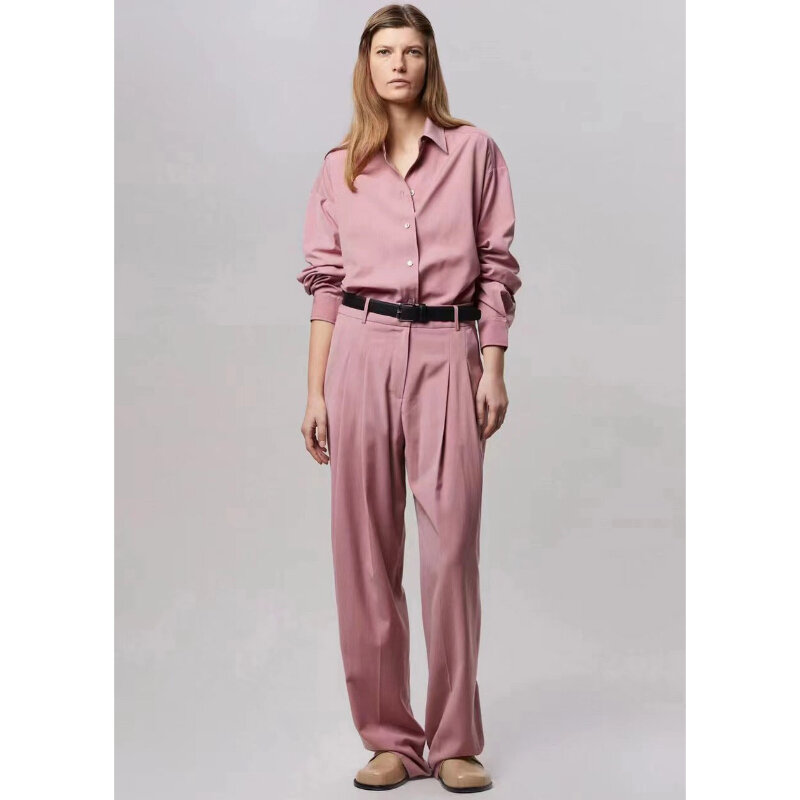 Fr@nki* Women's Suit Pants Wool Straight Loose Pants High Waist Solid Color Tailored Trousers Streetwear Full Length