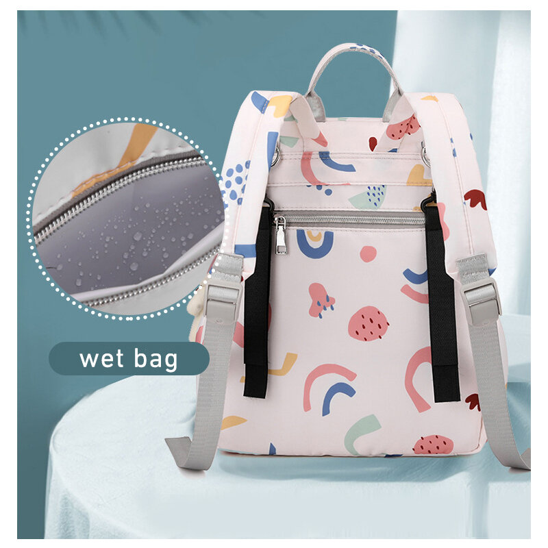 حقيبة ظهر للأمهات ، حقيبة تخزين ضد الماء لحفاضات الأطفال ، عربة أطفال بسعة كبيرة ، قلادة دمية دب لطيف ، حقيبة سفر