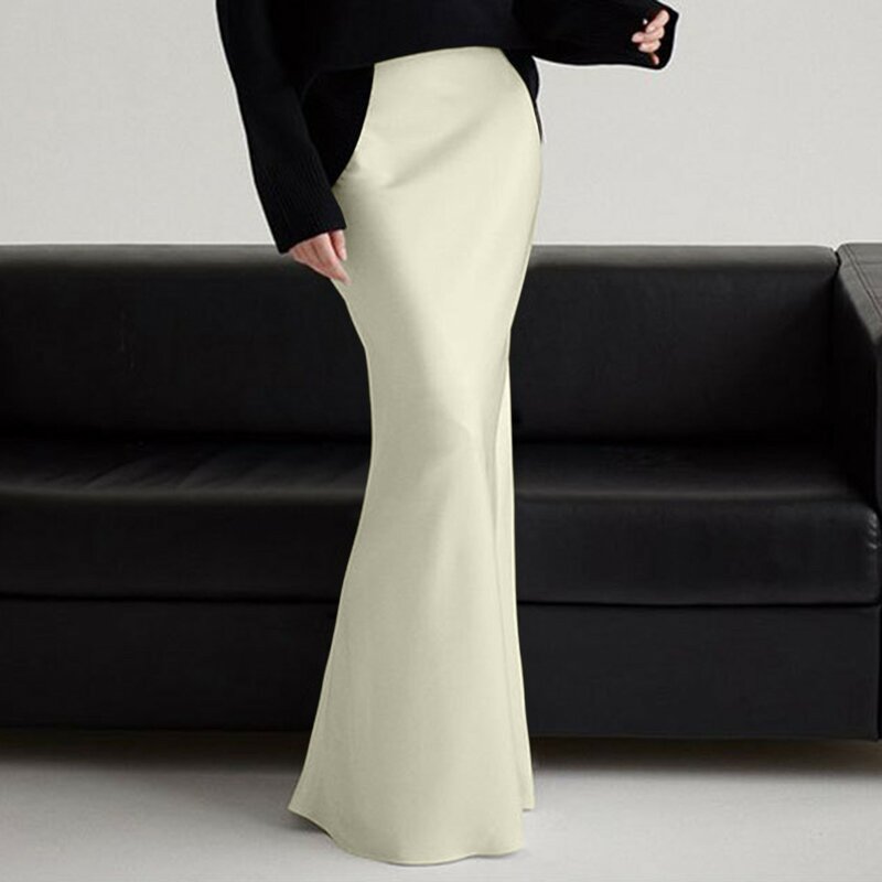 Falda de seda 2024 para mujer, de cintura alta prenda elegante, con dobladillo, para cóctel, boda, primavera y verano, 3x