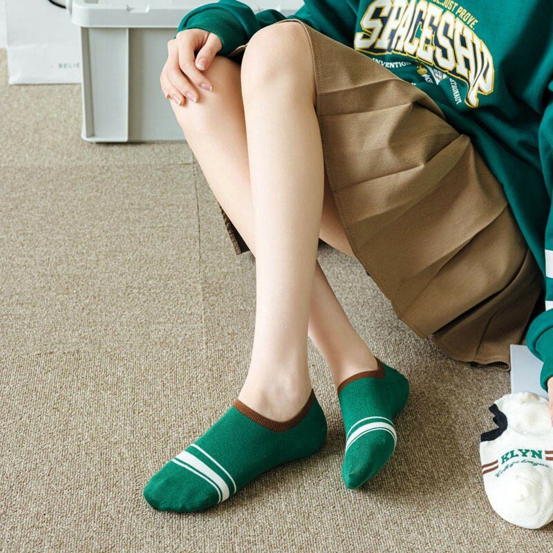 Женские хлопковые носки с геометрическим принтом в полоску, Индивидуальные Модные Цветные невидимые удобные женские носки-лодочки в британском стиле INS, C104