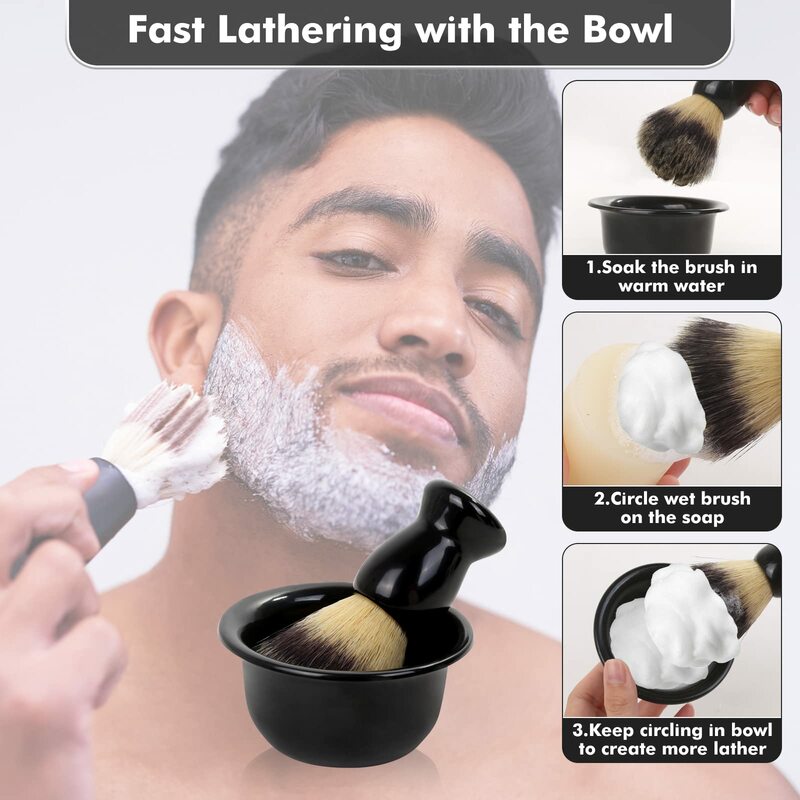 3 In 1 Mens Shaving Brush Bowl Set Stainless Steel Shaving Bowl Durable New Beauty Design Men Shaving Bowl Mug Brush Soap Dish