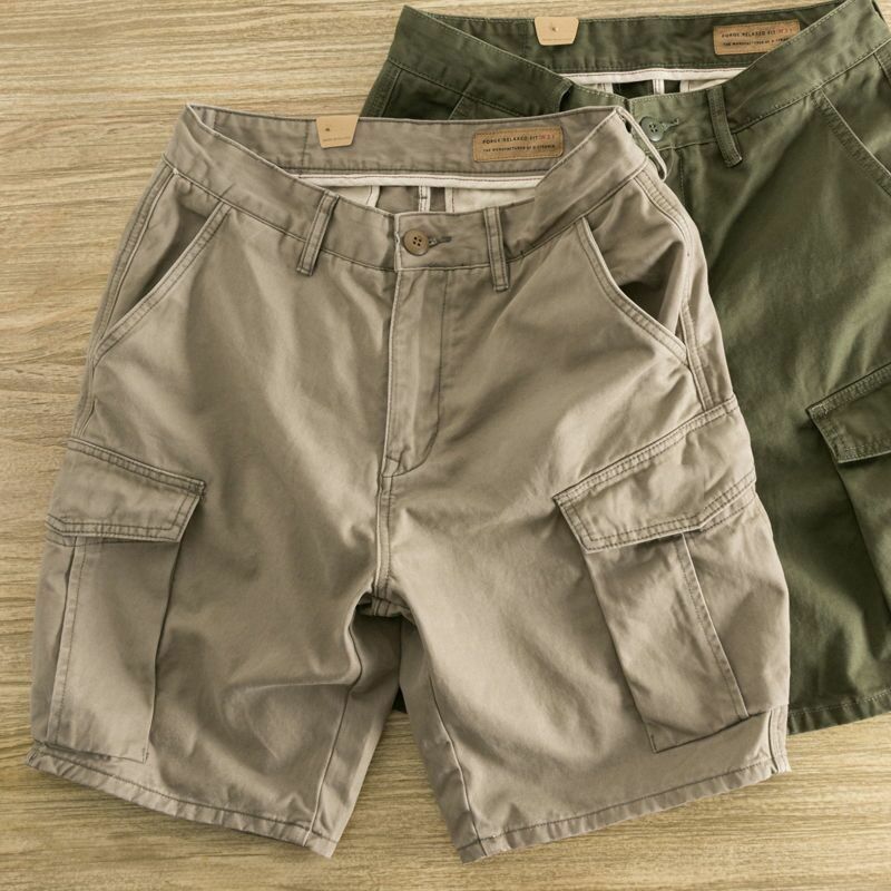 Celana pendek kargo pria, celana pendek kasual bersaku pintu luar ruangan ukuran besar 5XL 60 celana pendek khaki hijau tentara musim panas
