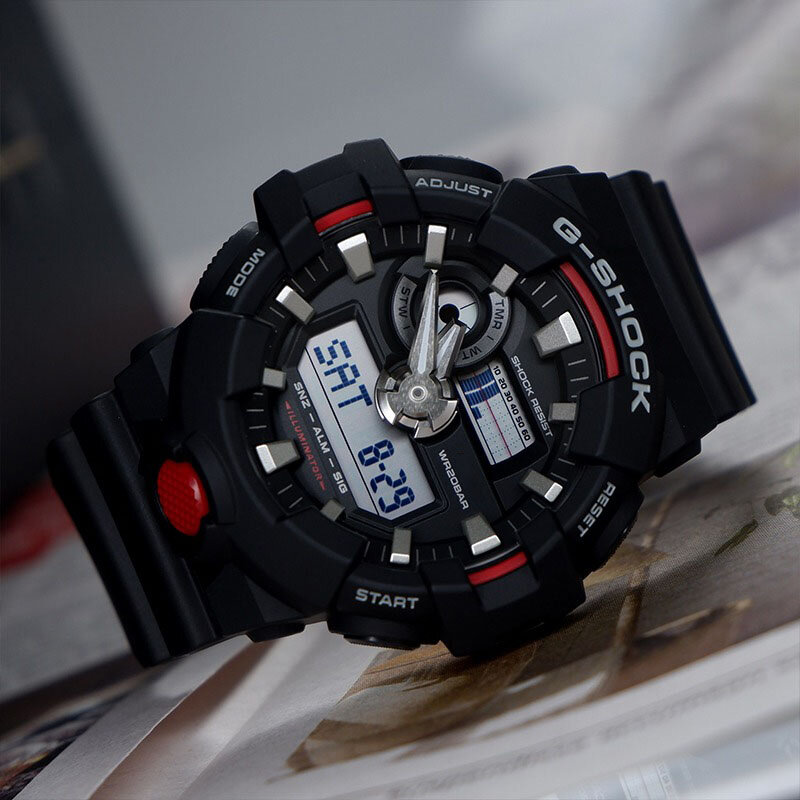 Мужские повседневные Модные многофункциональные уличные спортивные противоударные кварцевые мужские часы со светодиодным дисплеем и ремешком из смолы GA700