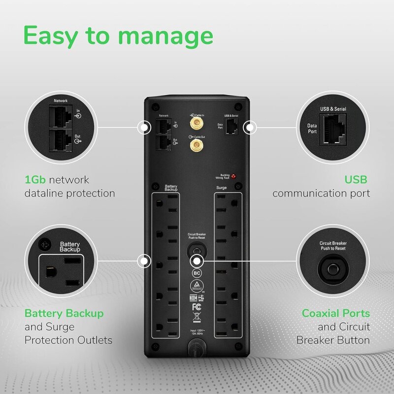 APC UPS 1500VA pencadangan baterai dan pelindung lonjakan, catu daya BX1500M B B, AVR, perlindungan Dataline