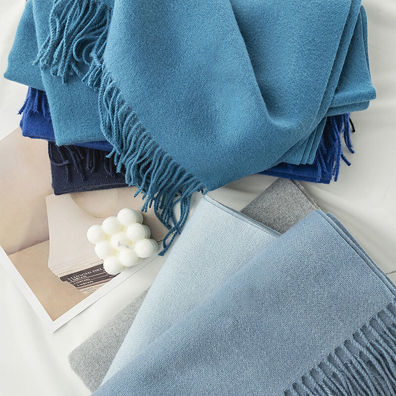 Новый индивидуальный именной шарф, женский подарок на день рождения, осень и зима, однотонная теплая шаль с кисточками, шарф с вышивкой по индивидуальному заказу