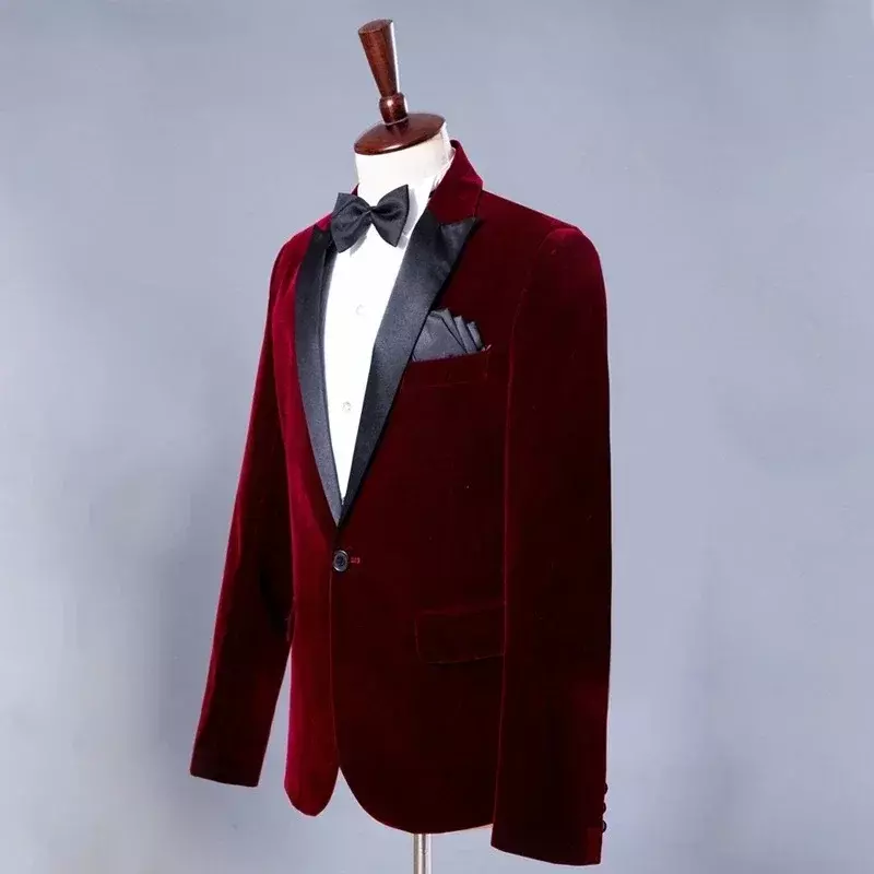 Traje elegante Formal de terciopelo rojo para Hombre, esmoquin para novio, Blazer ajustado, chaqueta personalizada de alta calidad, 2024