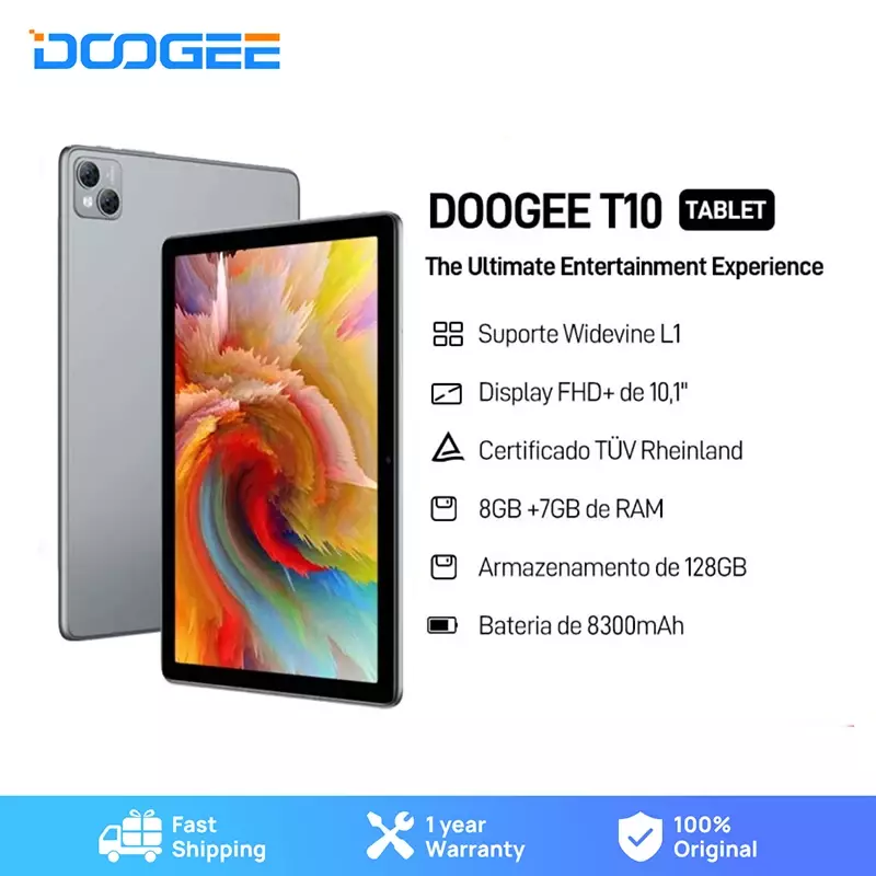 Tablet DOOGEE T10 10.1 "FHD + tfuv Display certificato Rheinland 8GB + 128GB Octa Core Widevine L1 Android 12 Pad 13MP fotocamera 8300mAh