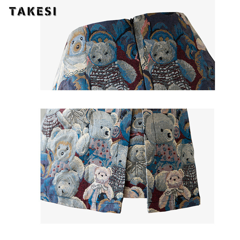 Minifaldas de cintura alta para mujer, trajes de moda coreana con estampado de oso pequeño, Tops cortos con tirantes y lazo, 2022