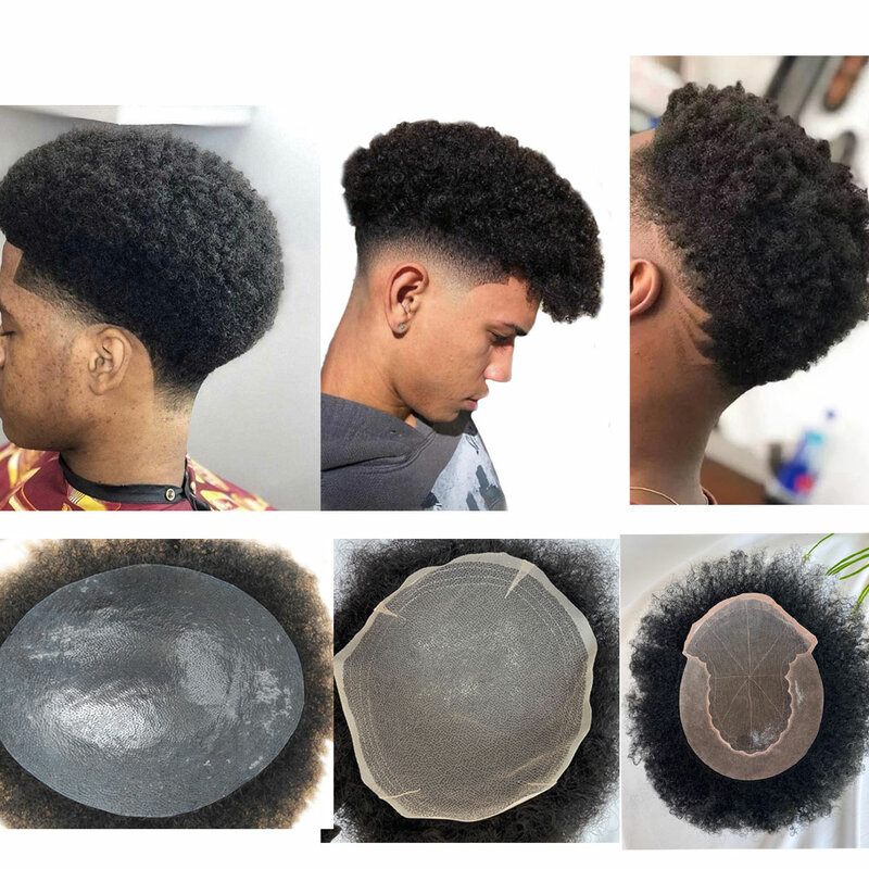 Włosy męskie Afro peruka z kręconymi włosami peruka treska 100% ludzki włos zamiennik peruka dla afroamerykanów 10x8 rozmiar podstawowy 1B kolor
