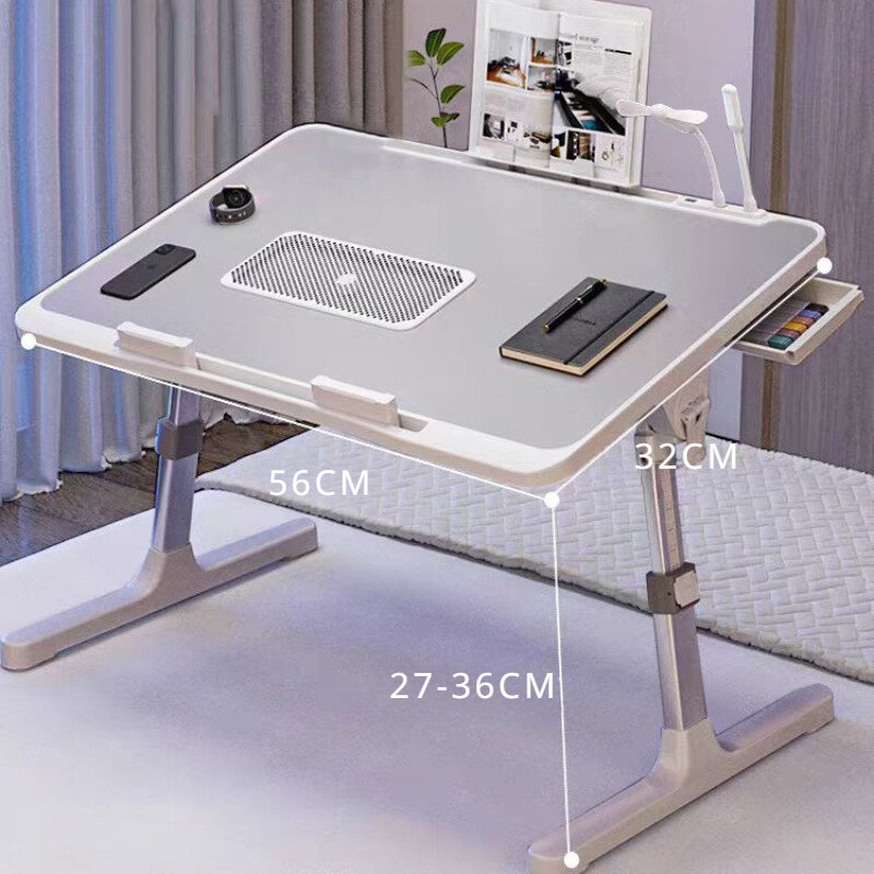 โต๊ะแล็ปท็อปพับได้สำหรับเตียงพร้อมหม้อน้ำโต๊ะวางบนตักโต๊ะทานอาหารเช้าพร้อมลิ้นชักสำหรับทำงานเล่นเกม