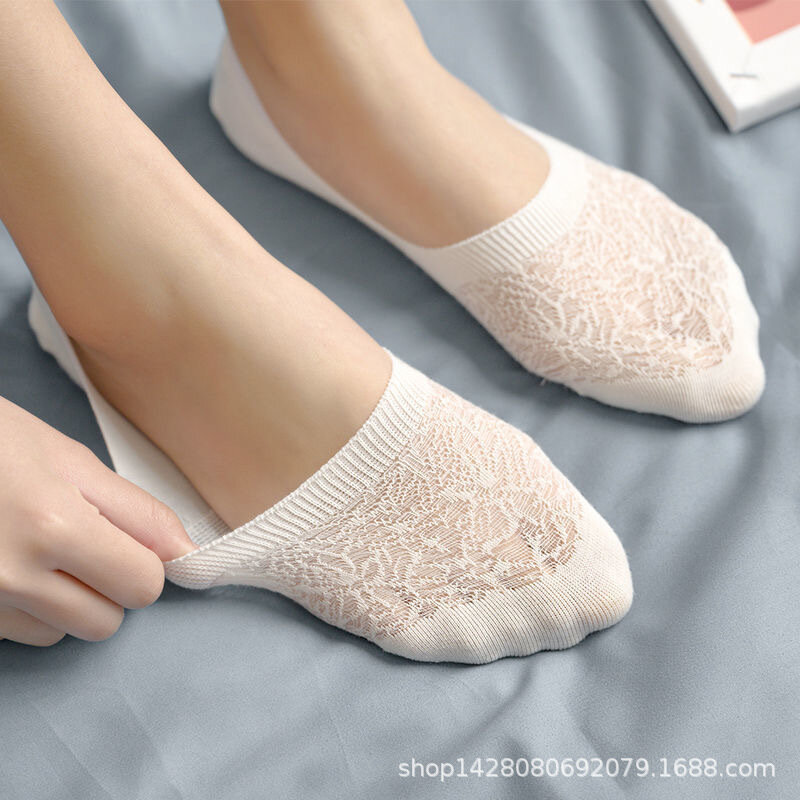Calcetines finos de silicona antideslizantes para mujer, medias invisibles de algodón de Color puro, 5 pares