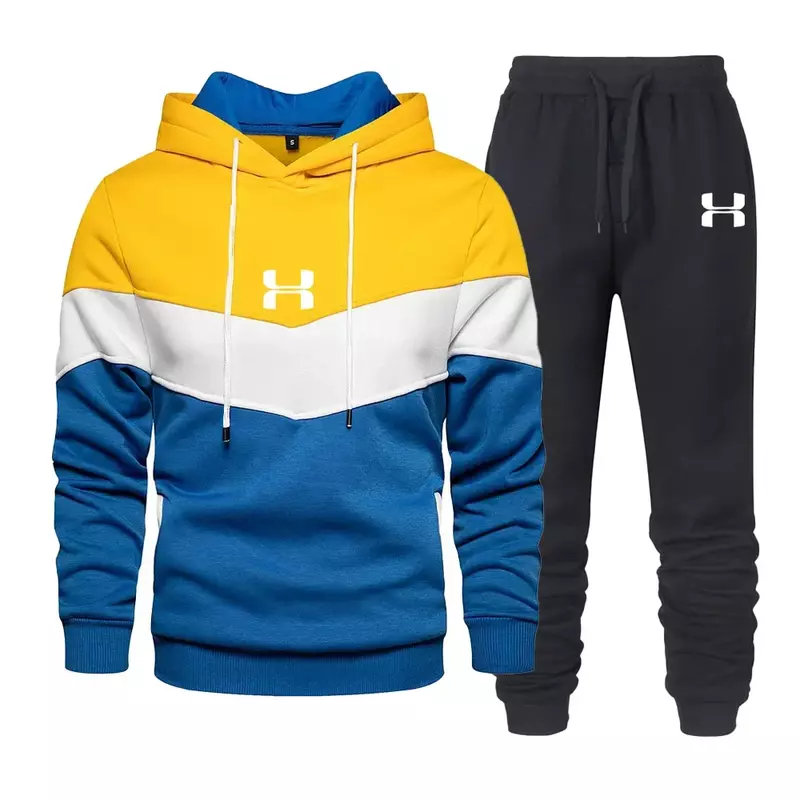 Conjunto de agasalho estampado masculino, moletons casuais e calças compridas, roupa de jogging esportiva ao ar livre, inverno, 2 peças